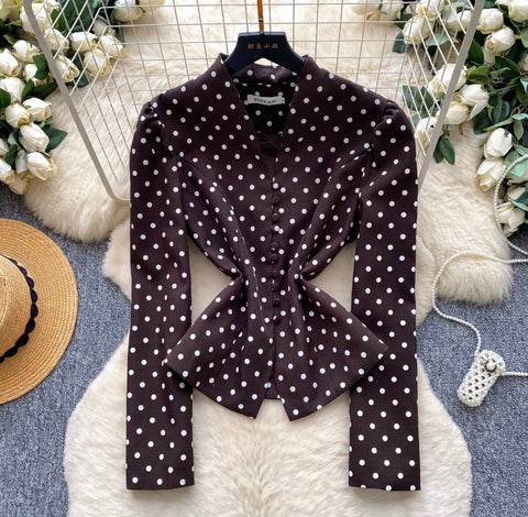 Niche V-neck Polka Dot Shirt