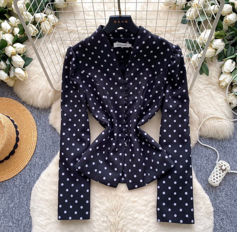 Niche V-neck Polka Dot Shirt