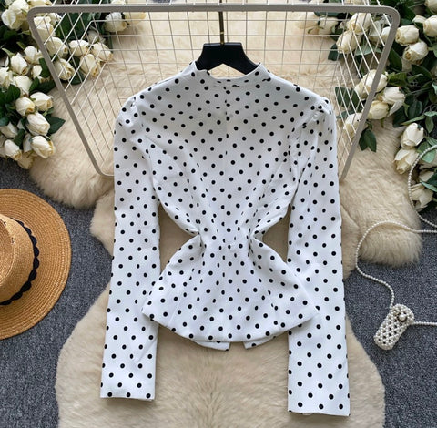 Niche V-neck Polka Dot Shirt
