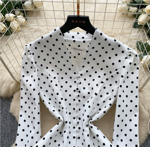 Niche V-neck Polka Dot Shirt