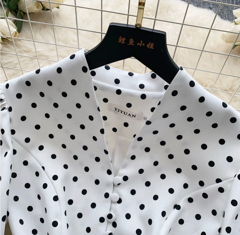 Niche V-neck Polka Dot Shirt