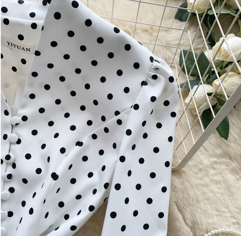 Niche V-neck Polka Dot Shirt