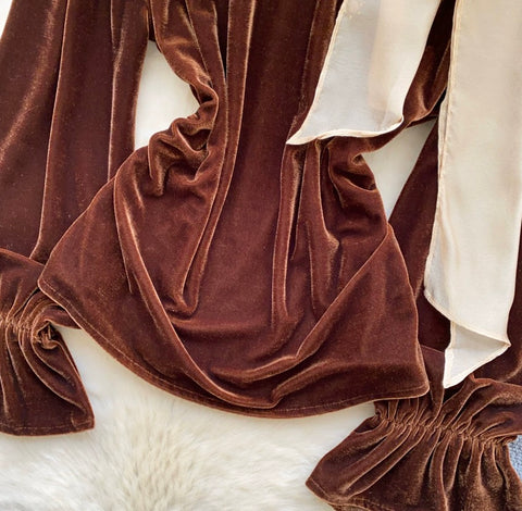 Beaded Bow-tie Velvet Shirt