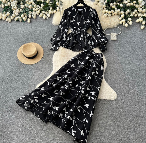 Embroidered Mesh Top & Skirt 2Pcs
