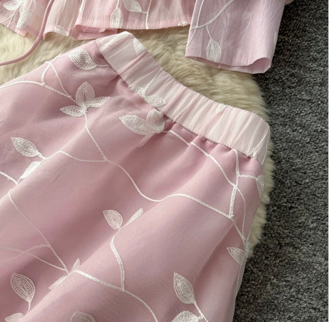 Embroidered Mesh Top & Skirt 2Pcs