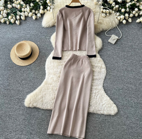 Bow-tie Cardigan & Skirt Knitted 2Pcs