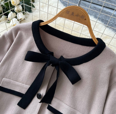 Bow-tie Cardigan & Skirt Knitted 2Pcs