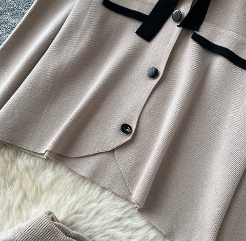 Bow-tie Cardigan & Skirt Knitted 2Pcs