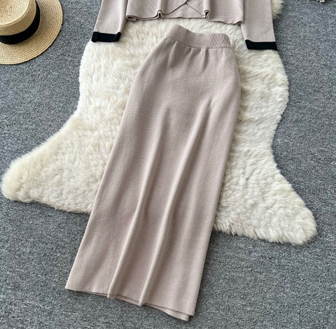 Bow-tie Cardigan & Skirt Knitted 2Pcs