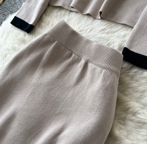 Bow-tie Cardigan & Skirt Knitted 2Pcs
