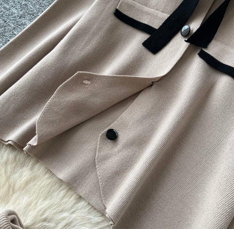 Bow-tie Cardigan & Skirt Knitted 2Pcs