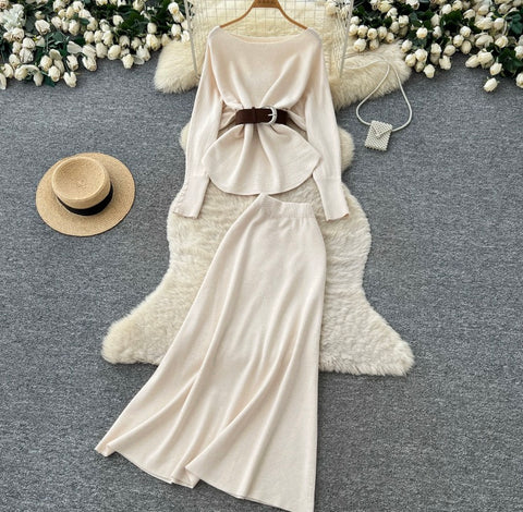 Off-shoulder Sweater & Skirt Knit 2Pcs