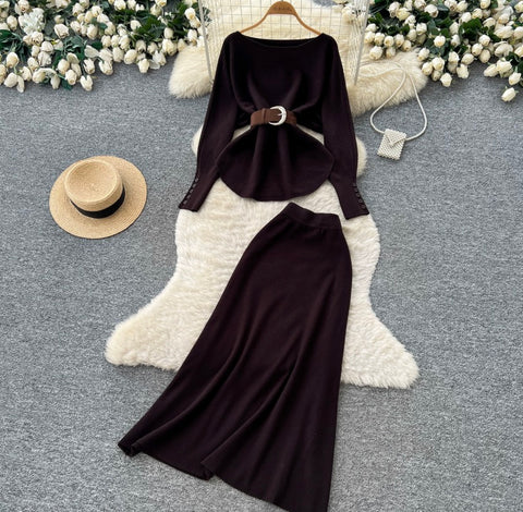 Off-shoulder Sweater & Skirt Knit 2Pcs