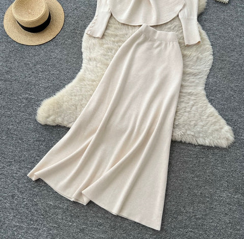 Off-shoulder Sweater & Skirt Knit 2Pcs