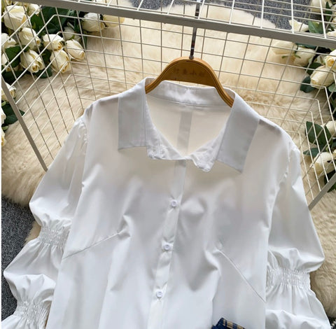 White Shirt & Plaid Skirt 2Pcs