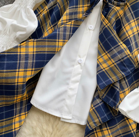 White Shirt & Plaid Skirt 2Pcs