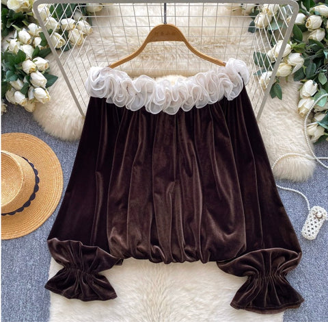 Ruffled Off-shoulder Velvet Top