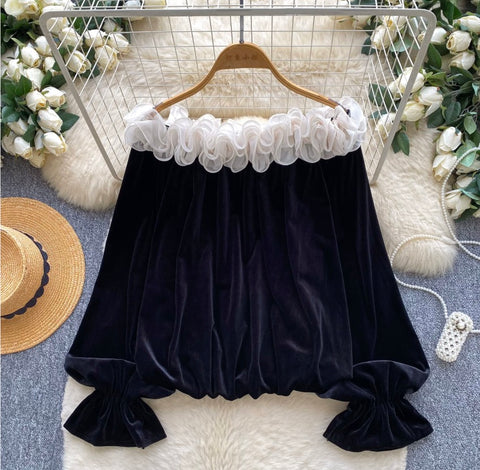 Ruffled Off-shoulder Velvet Top