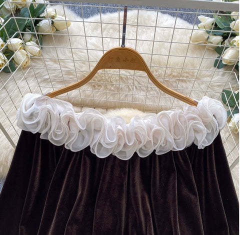 Ruffled Off-shoulder Velvet Top