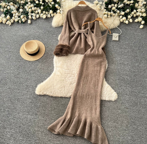 Cardigan & Slip Dress Knitted 2Pcs