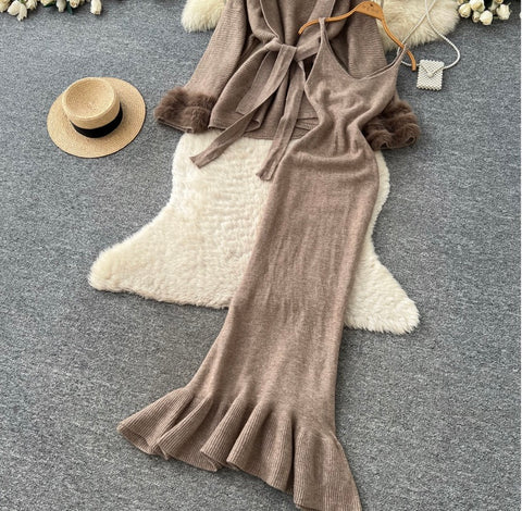 Cardigan & Slip Dress Knitted 2Pcs