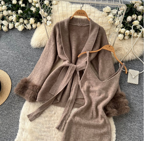 Cardigan & Slip Dress Knitted 2Pcs
