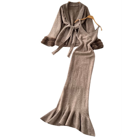Cardigan & Slip Dress Knitted 2Pcs