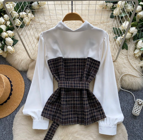 Faux Two-pieces Plaid Shirt