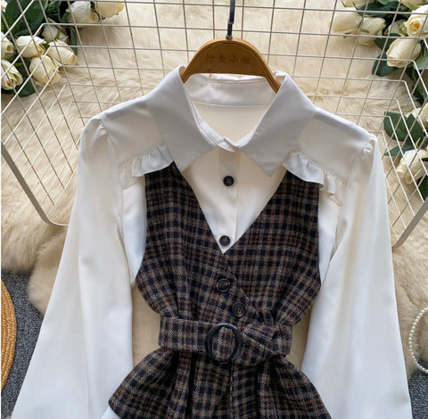Faux Two-pieces Plaid Shirt