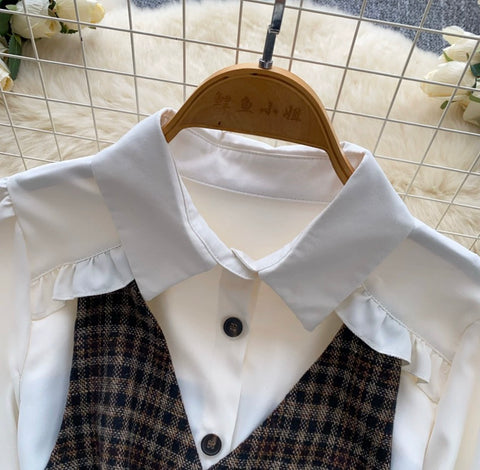 Faux Two-pieces Plaid Shirt