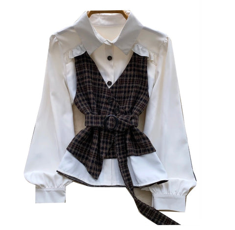 Faux Two-pieces Plaid Shirt