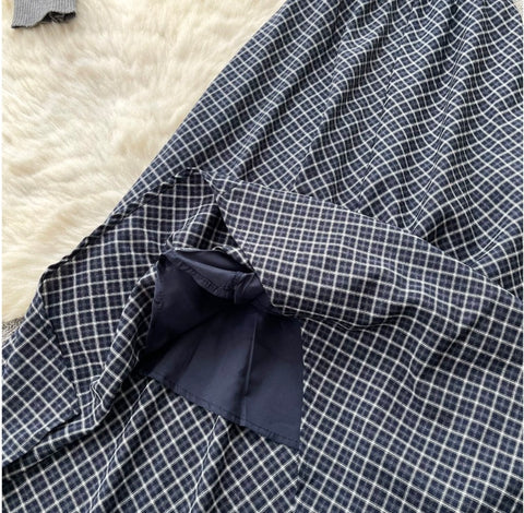 Asymmetric Top & Plaid Skirt 2Pcs
