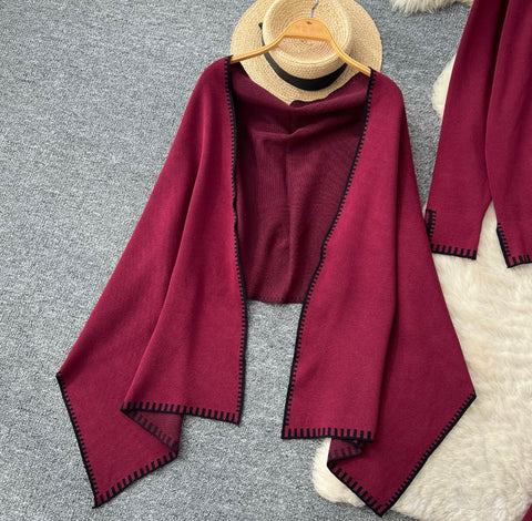 Shawl & Sweater & Skirt Knit 3Pcs
