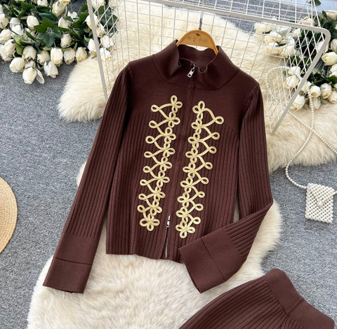 Embroidered Cardigan & Trousers 2Pcs