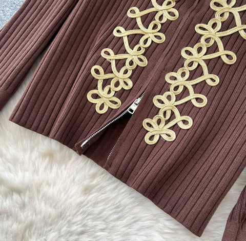 Embroidered Cardigan & Trousers 2Pcs