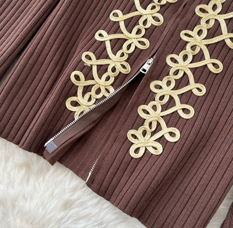Embroidered Cardigan & Trousers 2Pcs