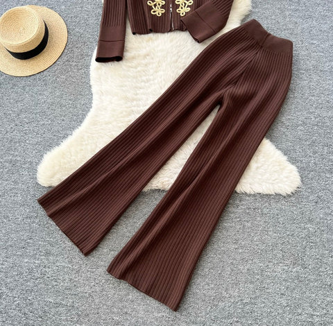 Embroidered Cardigan & Trousers 2Pcs