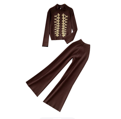 Embroidered Cardigan & Trousers 2Pcs