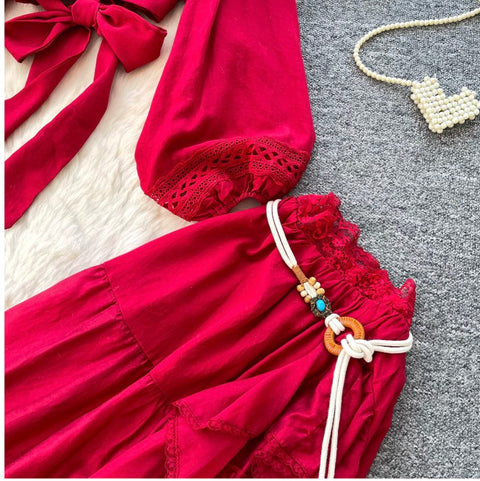 V-neck Shirt & Ruffled Skirt 2Pcs