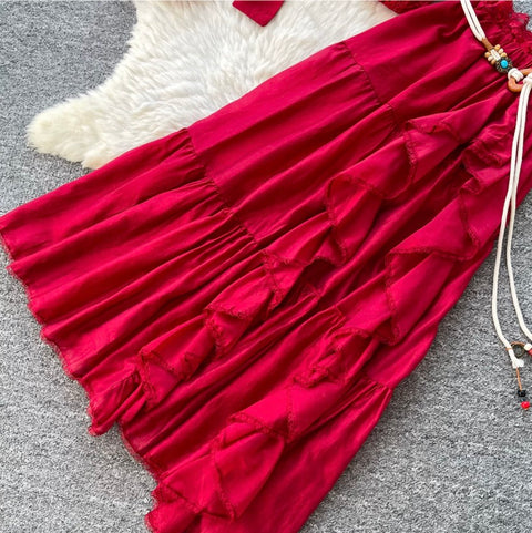 V-neck Shirt & Ruffled Skirt 2Pcs