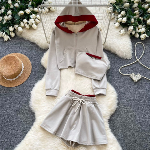 Hoodie & Camisole & Shorts Sportswear 3Pcs