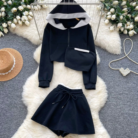 Hoodie & Camisole & Shorts Sportswear 3Pcs