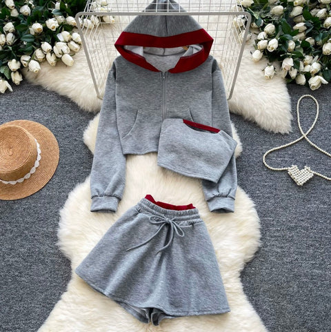 Hoodie & Camisole & Shorts Sportswear 3Pcs
