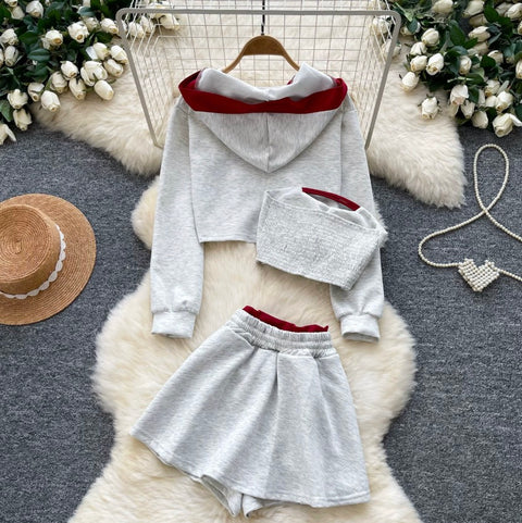 Hoodie & Camisole & Shorts Sportswear 3Pcs