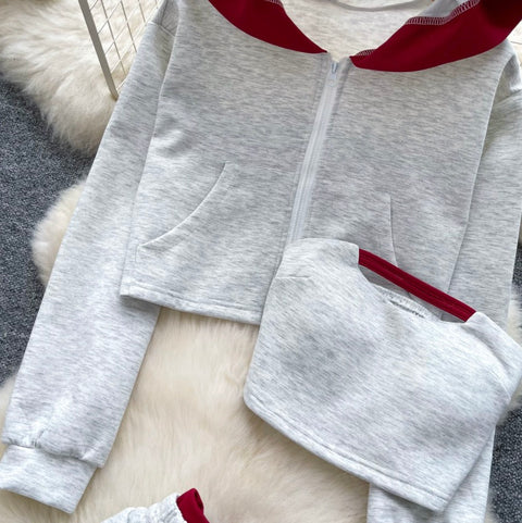 Hoodie & Camisole & Shorts Sportswear 3Pcs
