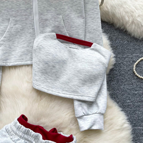 Hoodie & Camisole & Shorts Sportswear 3Pcs