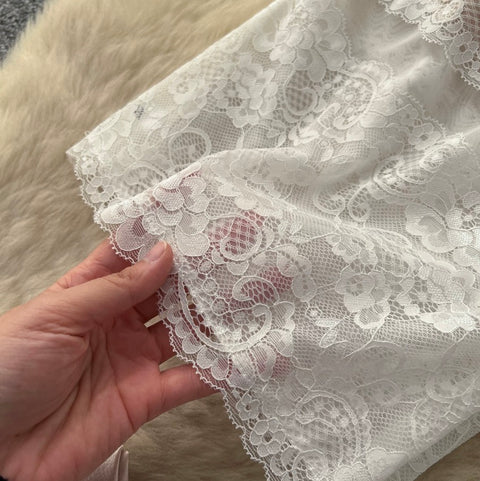 White Lace Top & Satin Skirt 2Pcs