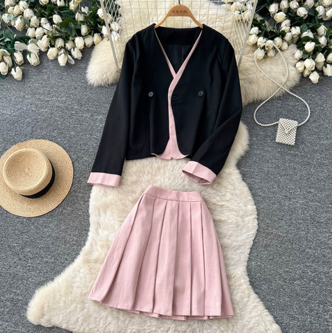 Uniform Style Blazer & Skirt 2Pcs
