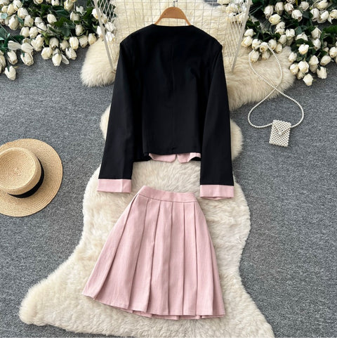 Uniform Style Blazer & Skirt 2Pcs
