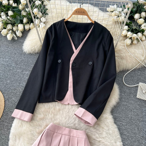 Uniform Style Blazer & Skirt 2Pcs